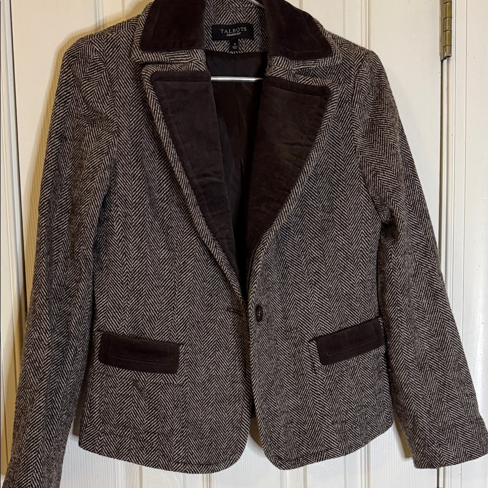 Talbots Women's Herringbone Blazer - Black and Gray